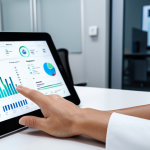 A professional individual in a modest business casual outfit, calmly interacting with a sleek tablet displaying complex genetic data and a personalized diet plan. The setting is a clean, modern wellness clinic or a bright, professional office with subtle digital health graphics in the background. High-resolution, professional photography, soft lighting, fully clothed, appropriate attire, safe for work, perfect anatomy, correct proportions, natural pose, well-formed hands, proper finger count, natural body proportions, professional, modest.