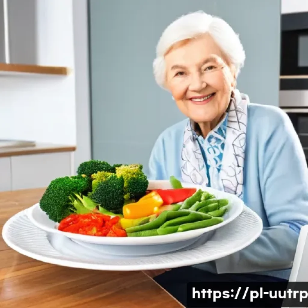 노인을 위한 맞춤형 영양 섭취 가이드 - **Prompt:** A vibrant, healthy elderly Polish woman, around 75 years old, with a warm smile, present...