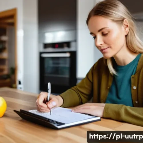 Home 30 개인 맞춤형 영양소 필요량 계산하기 - A detailed infographic style image showing a healthy Polish woman in her 30s calculating her daily c...