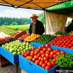 Home 21 맞춤형 영양 요구에 따른 유기농 식품 추천 - A vibrant farmers’ market stall in Poland showcasing a variety of certified organic fruits and veget...